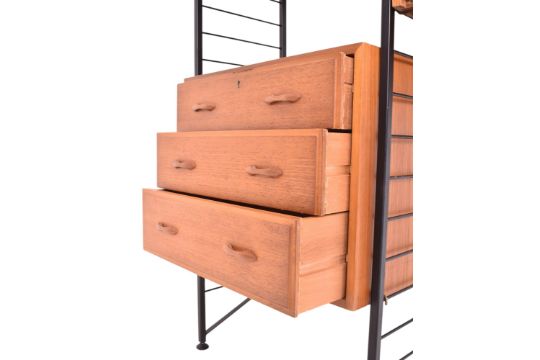 Teak and Metal Ladderax Modular Two-Bay Wall Unit by Robert Heal for Staples, (1960s) UK