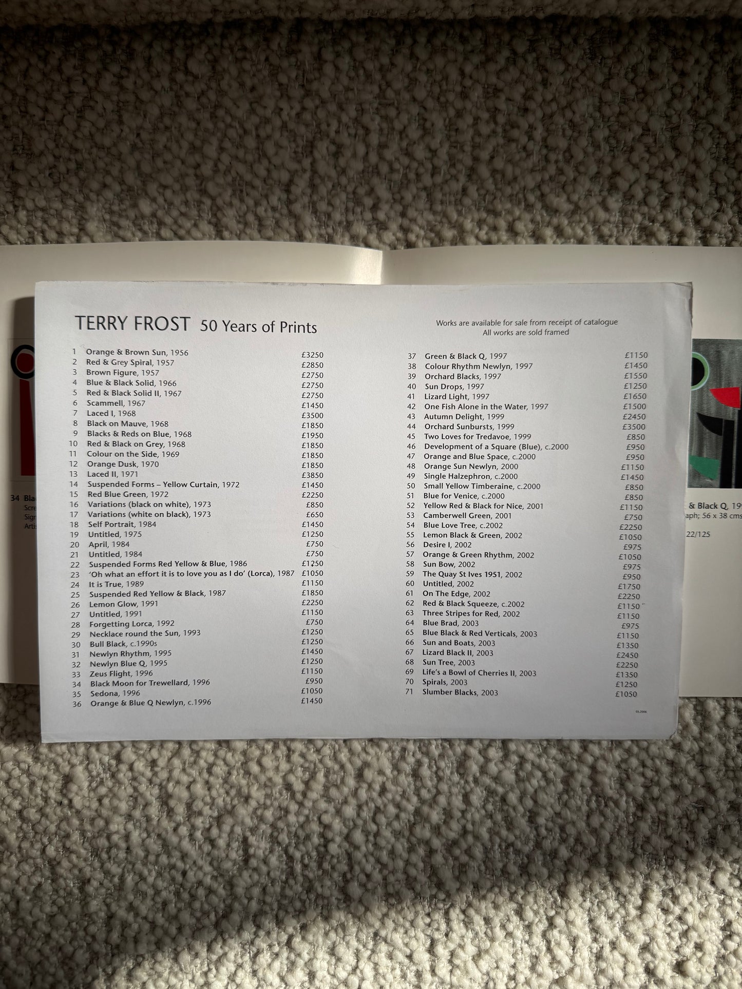 Terry Frost - 50 Years of Prints, auction catalogue, Belgrave Gallery, st Ives 2006