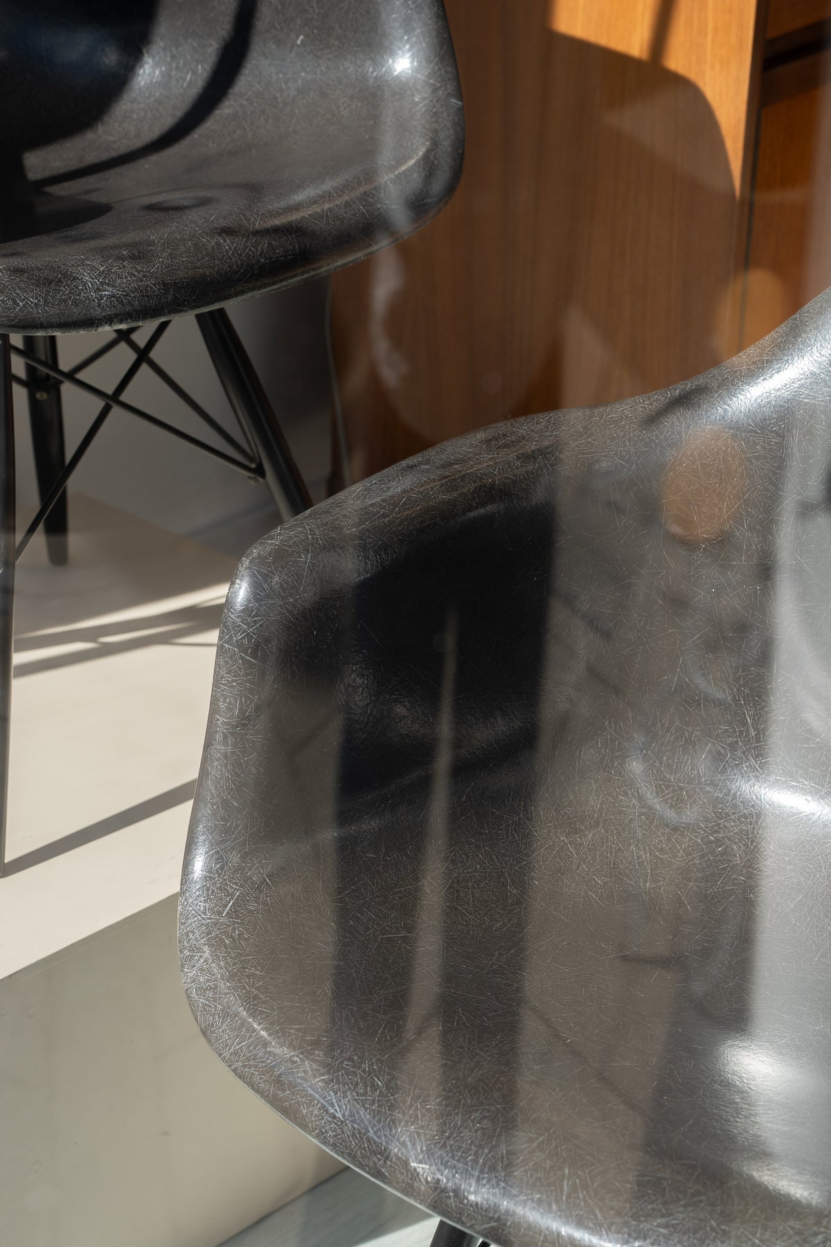 (2 Available) Modernica Eames DAE Fibreglass Armchair in Elephant Grey, USA 1989