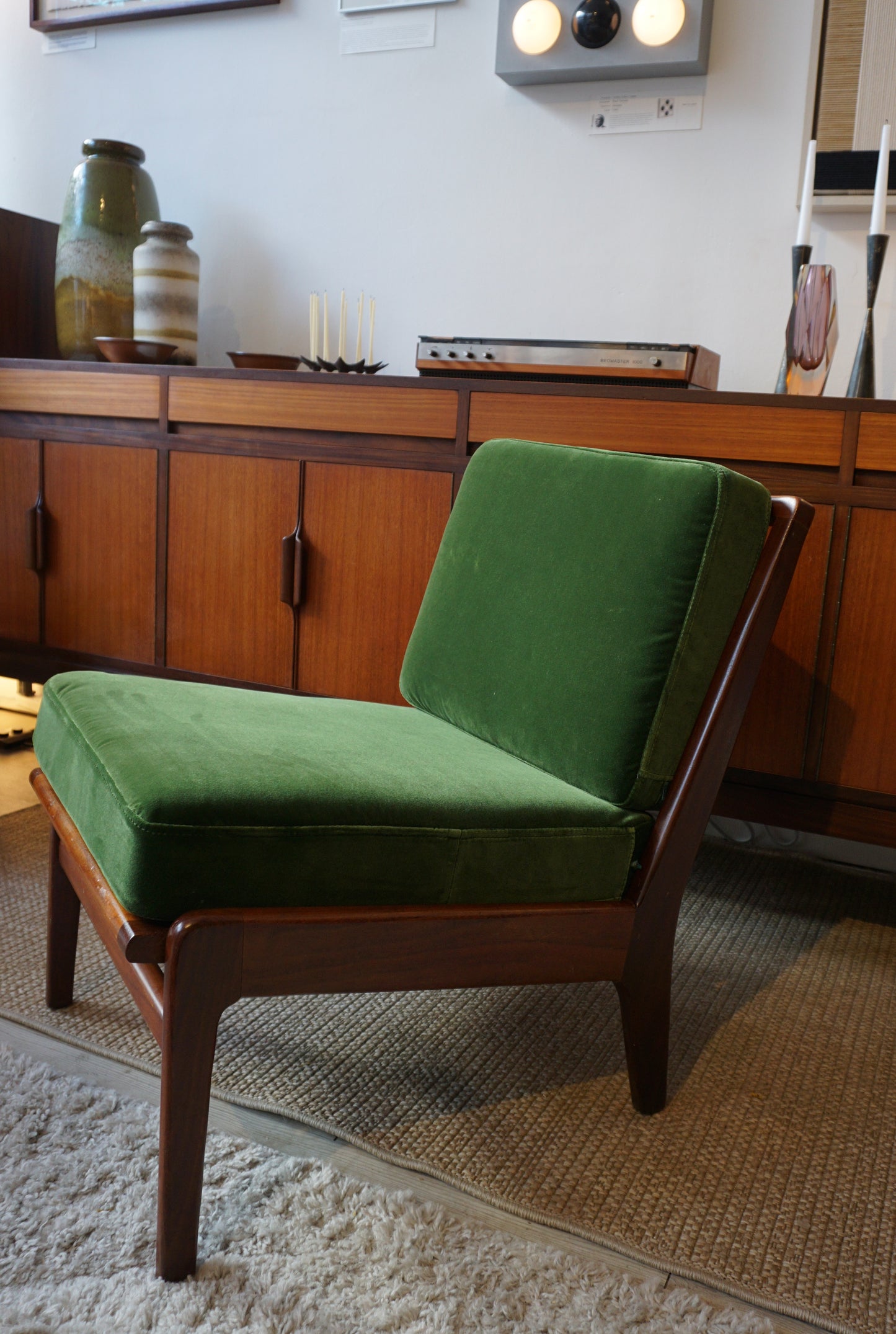 1960s Teak and metal nursing chair in velvet