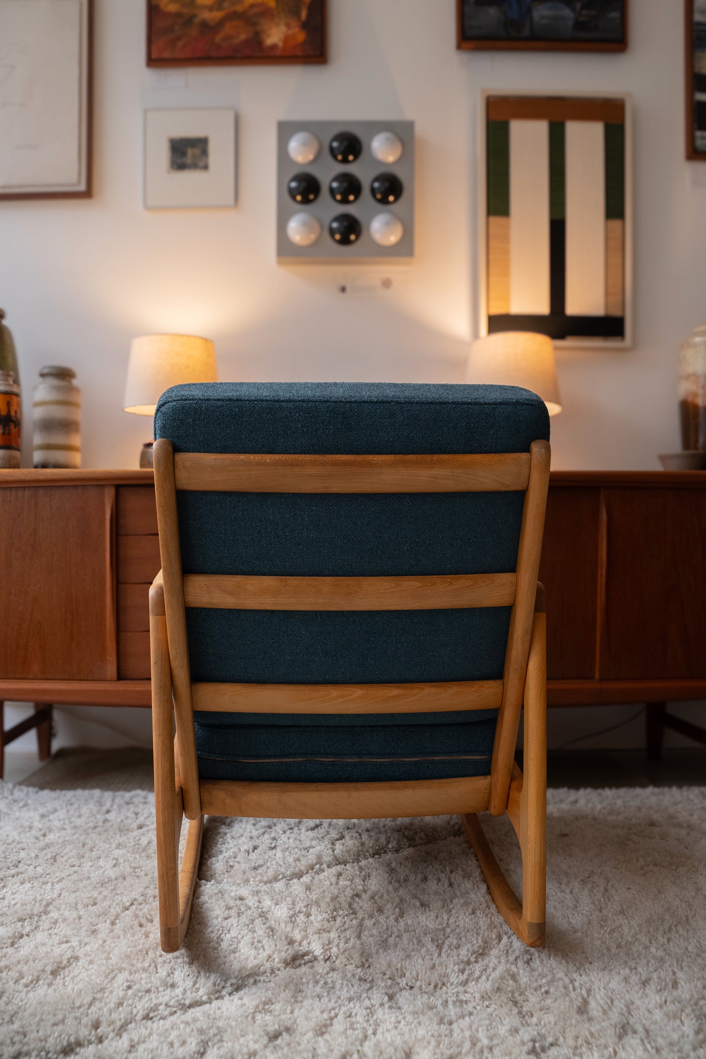 Ole Wanscher FD 110 teak rocking chair (France & Daverkosen) Denmark, 1960s