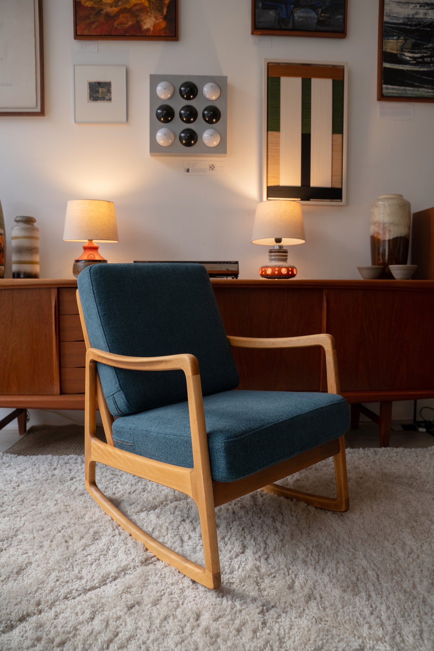 Ole Wanscher FD 110 teak rocking chair (France & Daverkosen) Denmark, 1960s
