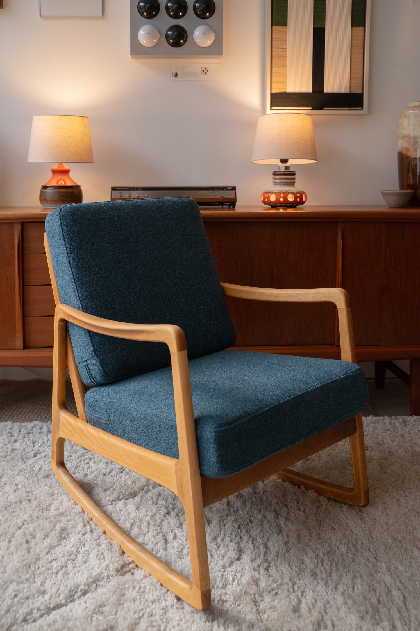 Ole Wanscher FD 110 teak rocking chair (France & Daverkosen) Denmark, 1960s