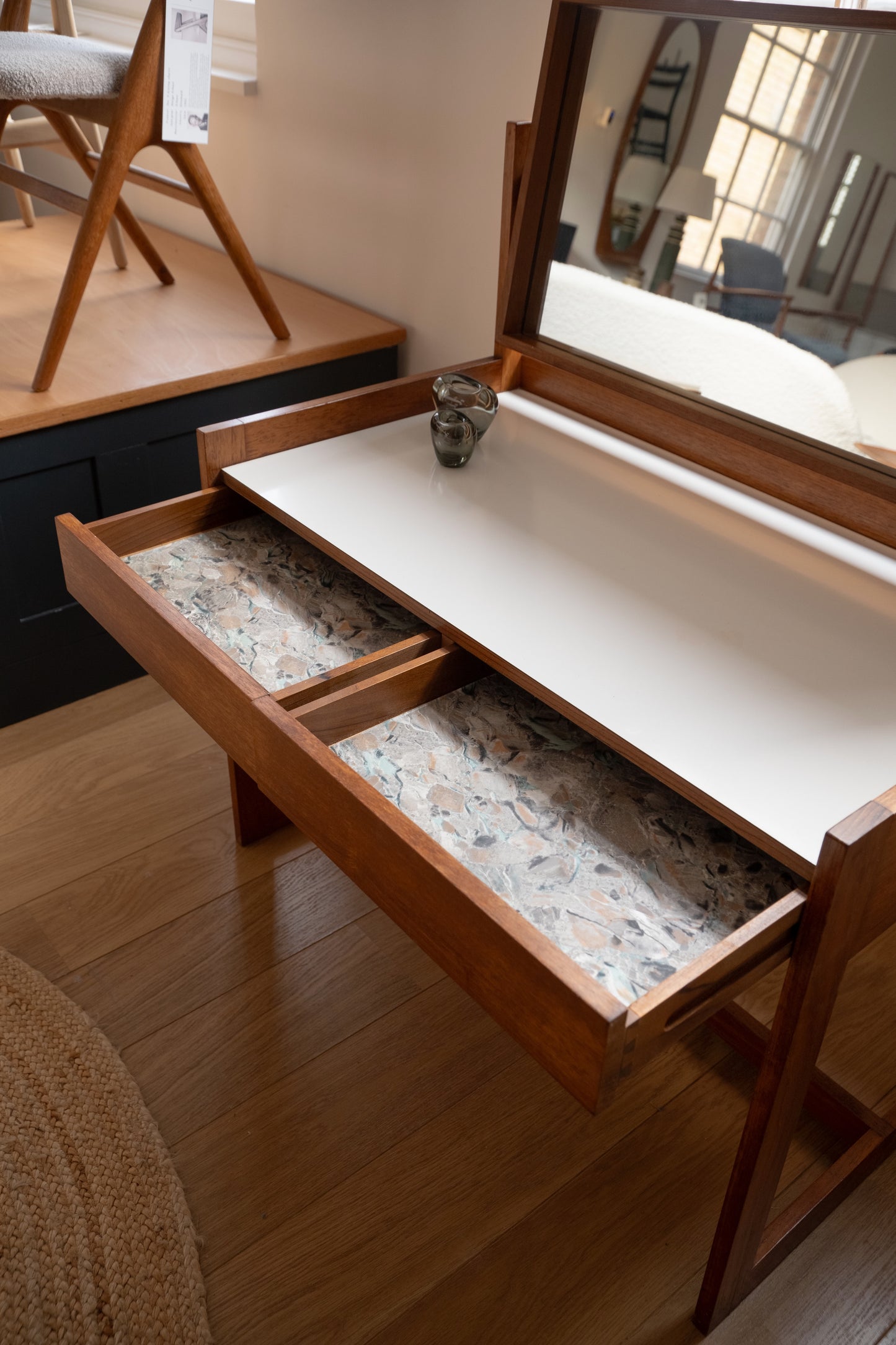 1960s teak dressing table with mirror and 2 drawers by Heals