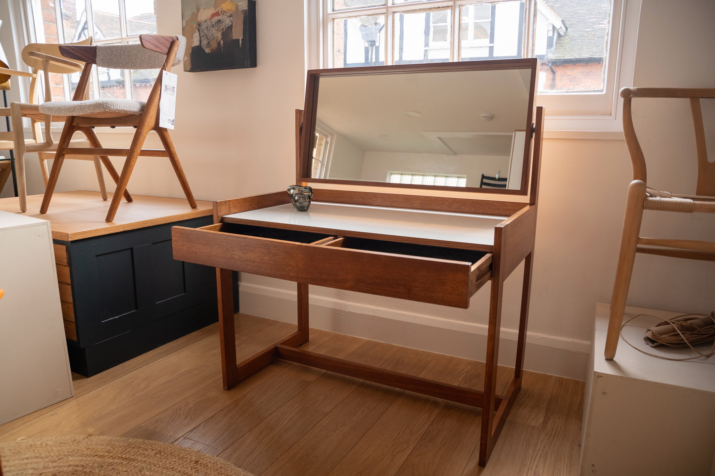 1960s teak dressing table with mirror and 2 drawers by Heals