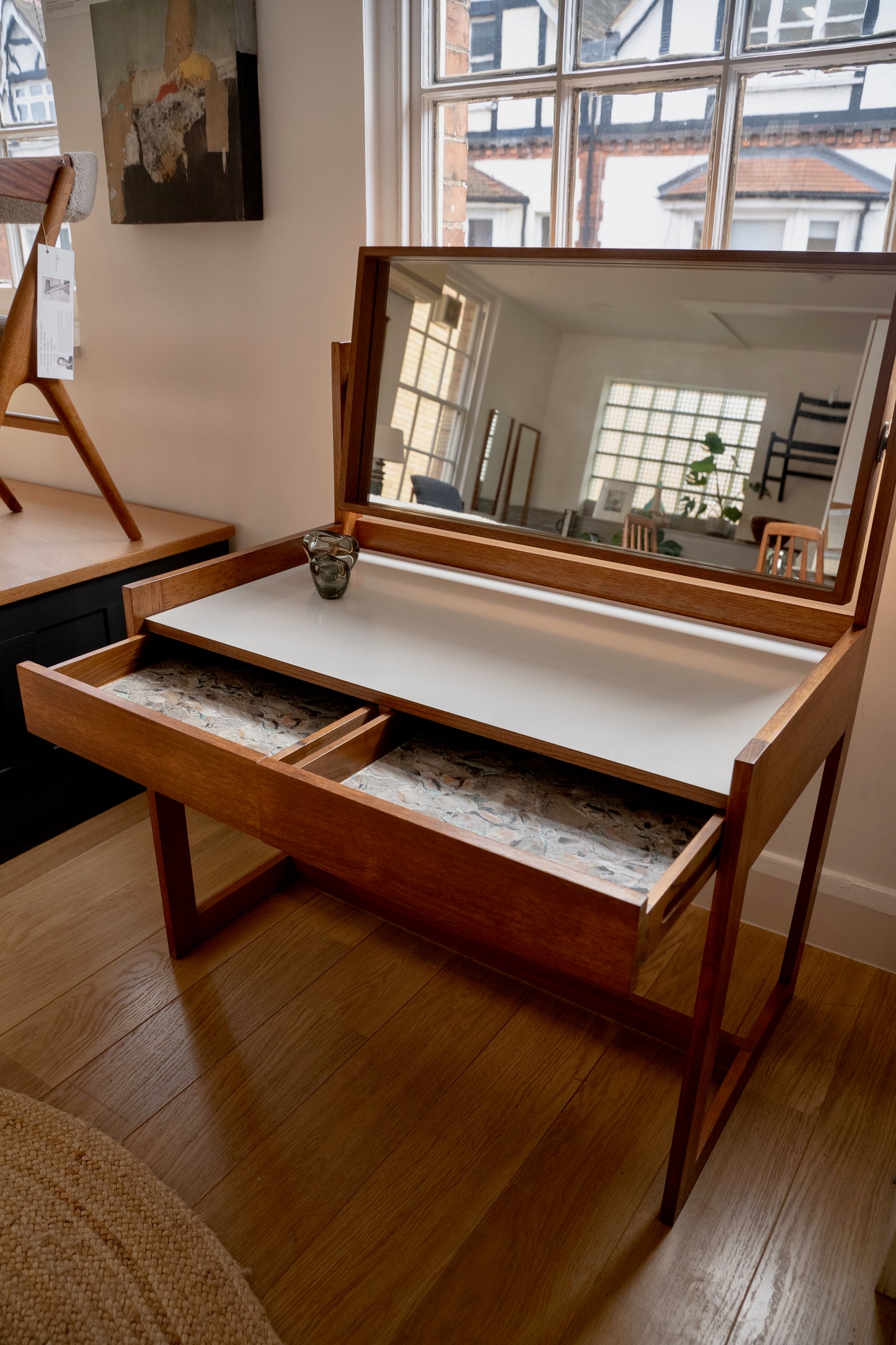 1960s teak dressing table with mirror and 2 drawers by Heals