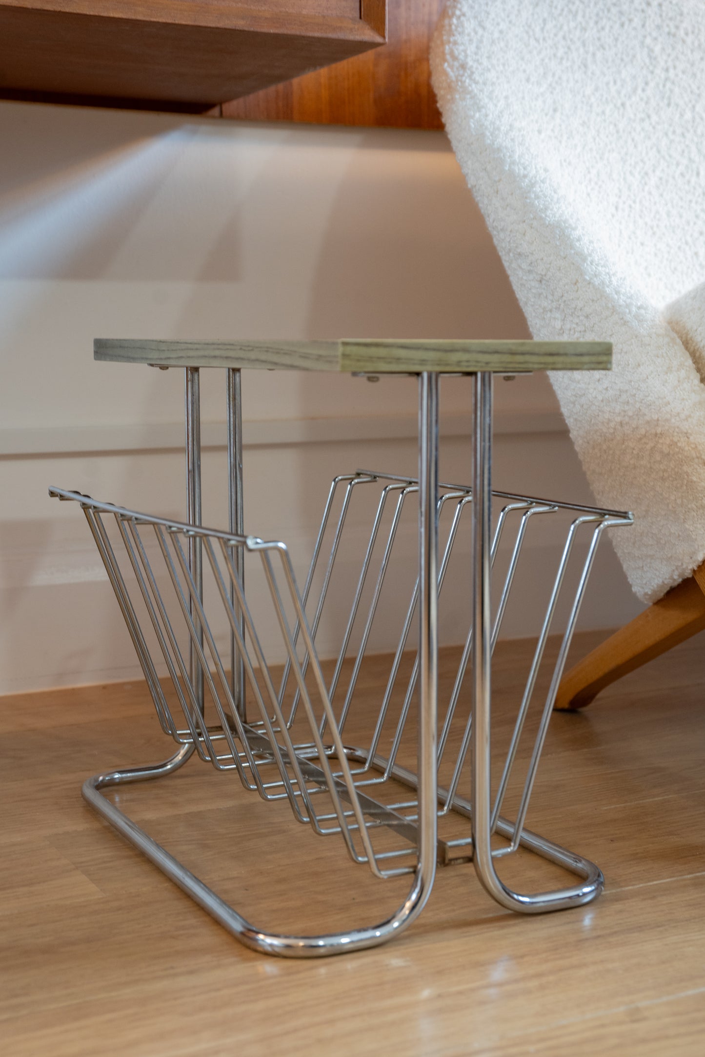 Teak and Chrome Magazine/Vinyl Rack, 1960s