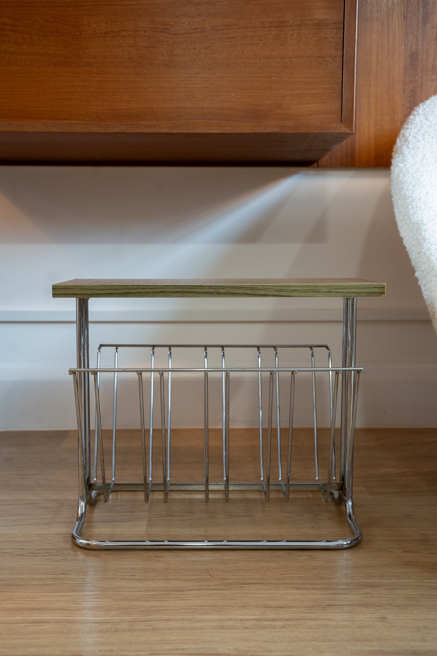 Teak and Chrome Magazine/Vinyl Rack, 1960s