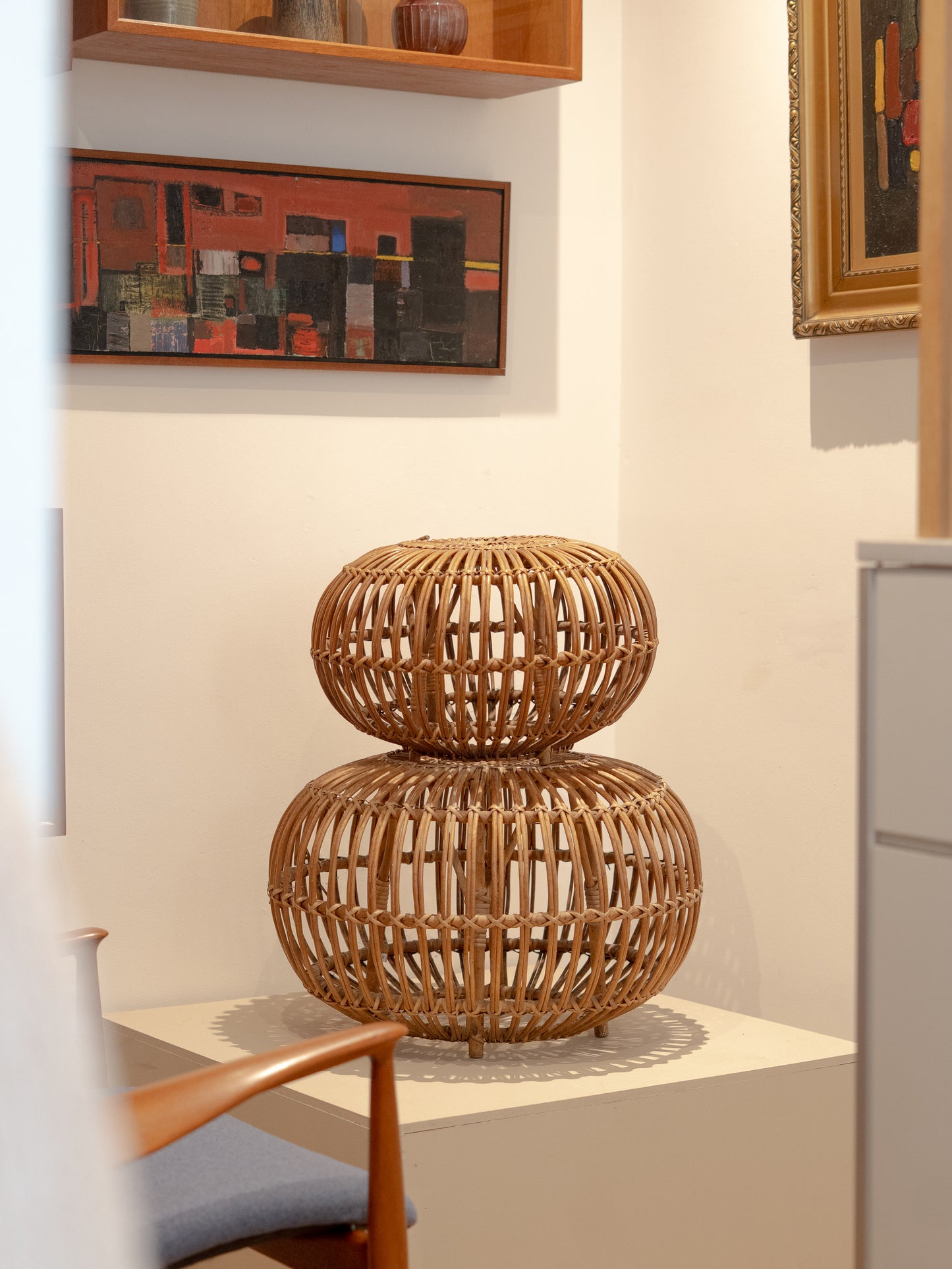 Large Wicker Bamboo 'Lobster Pot Stool' by Franco Albini, (1950s) Italy