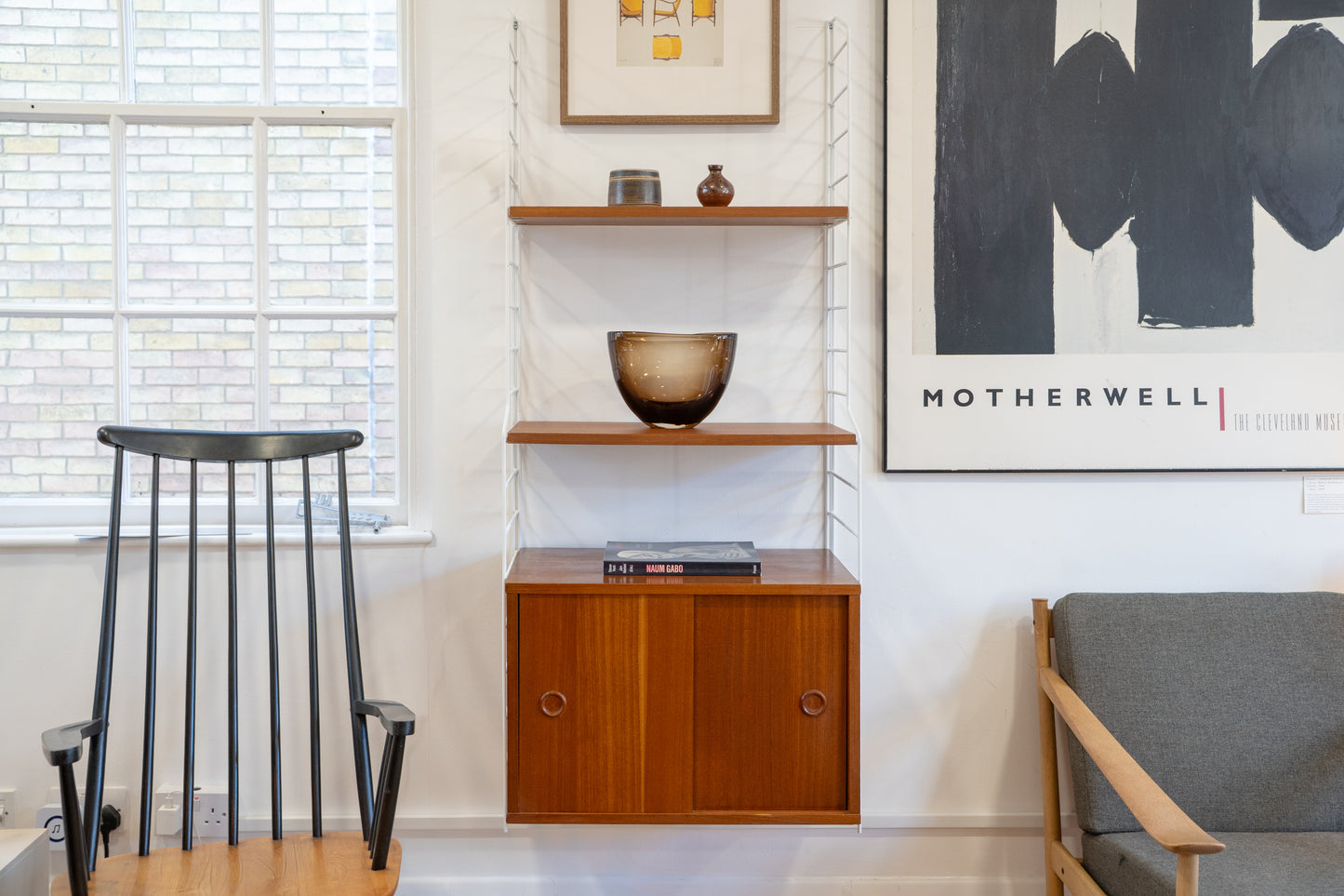 Nils Strinning for String Shelving - Teak and White Metal Modular Wall System/Bookcase (1960s) Sweden