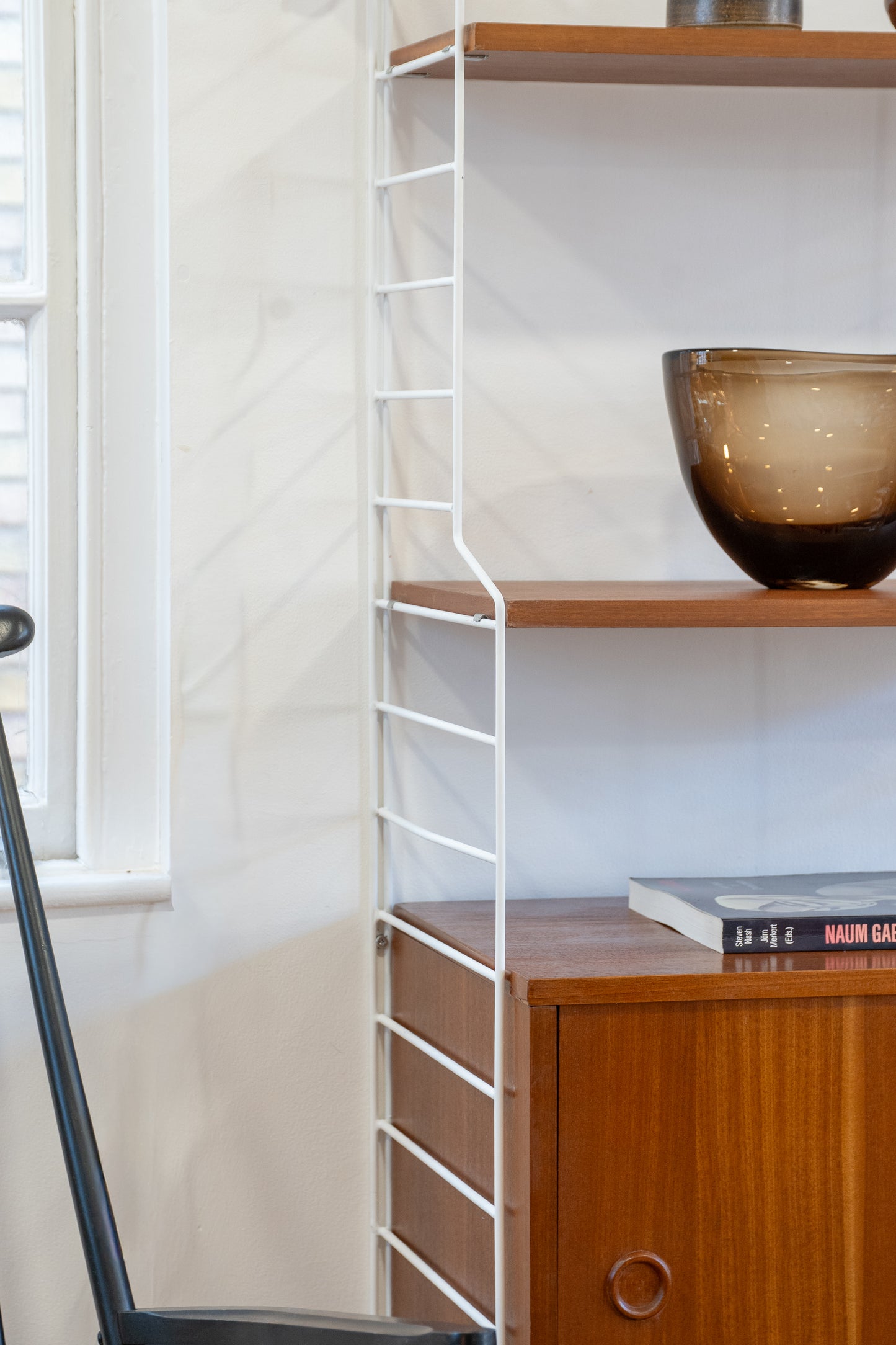 Nils Strinning for String Shelving - Teak and White Metal Modular Wall System/Bookcase (1960s) Sweden