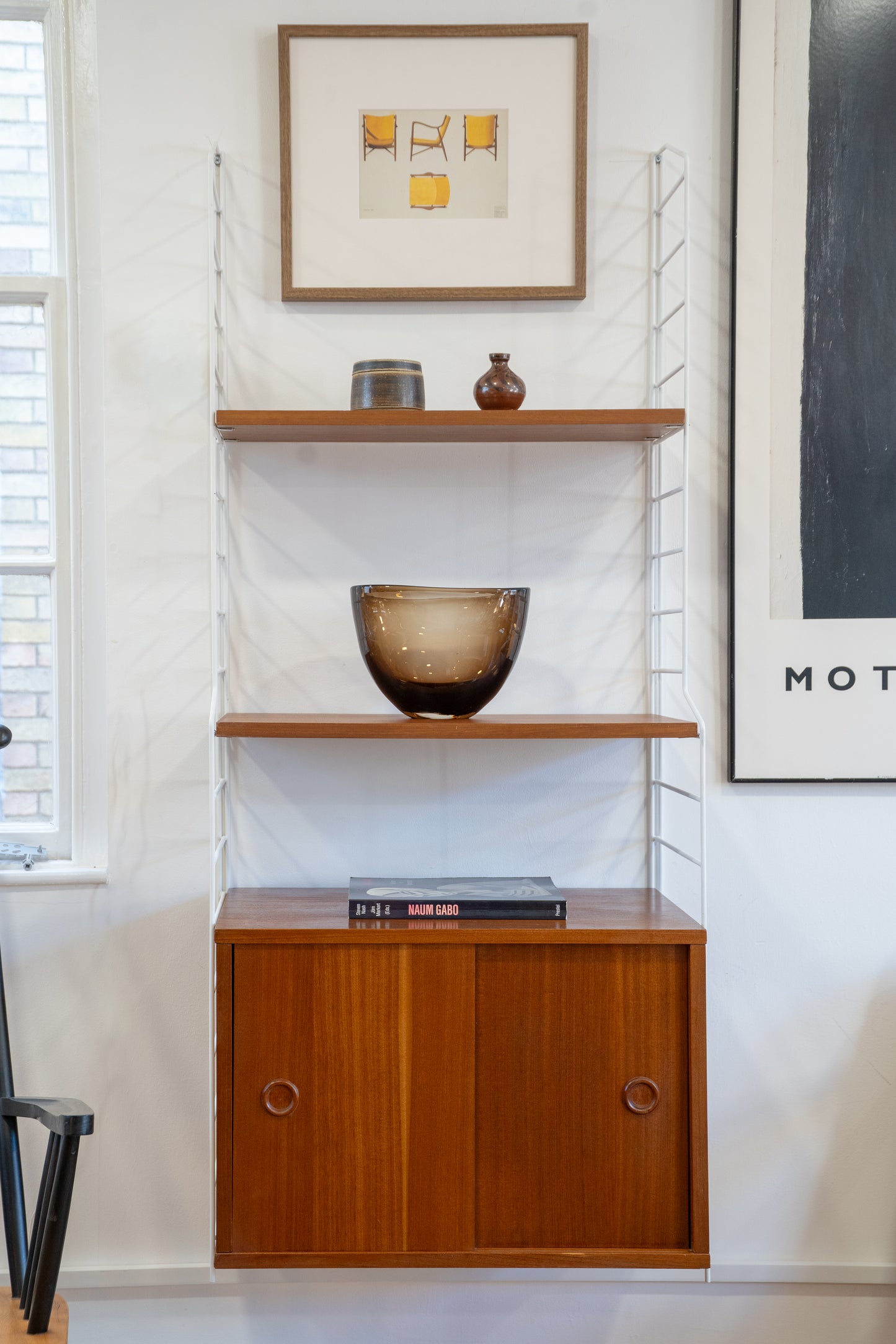 Nils Strinning for String Shelving - Teak and White Metal Modular Wall System/Bookcase (1960s) Sweden