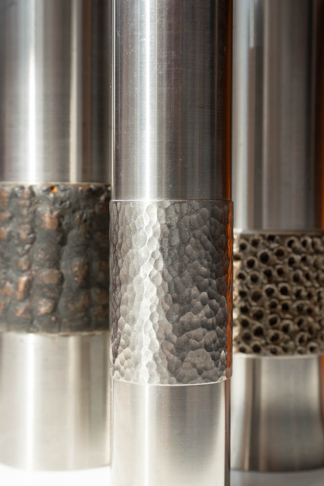 Large Brutalist Engine Turned Steel Vase