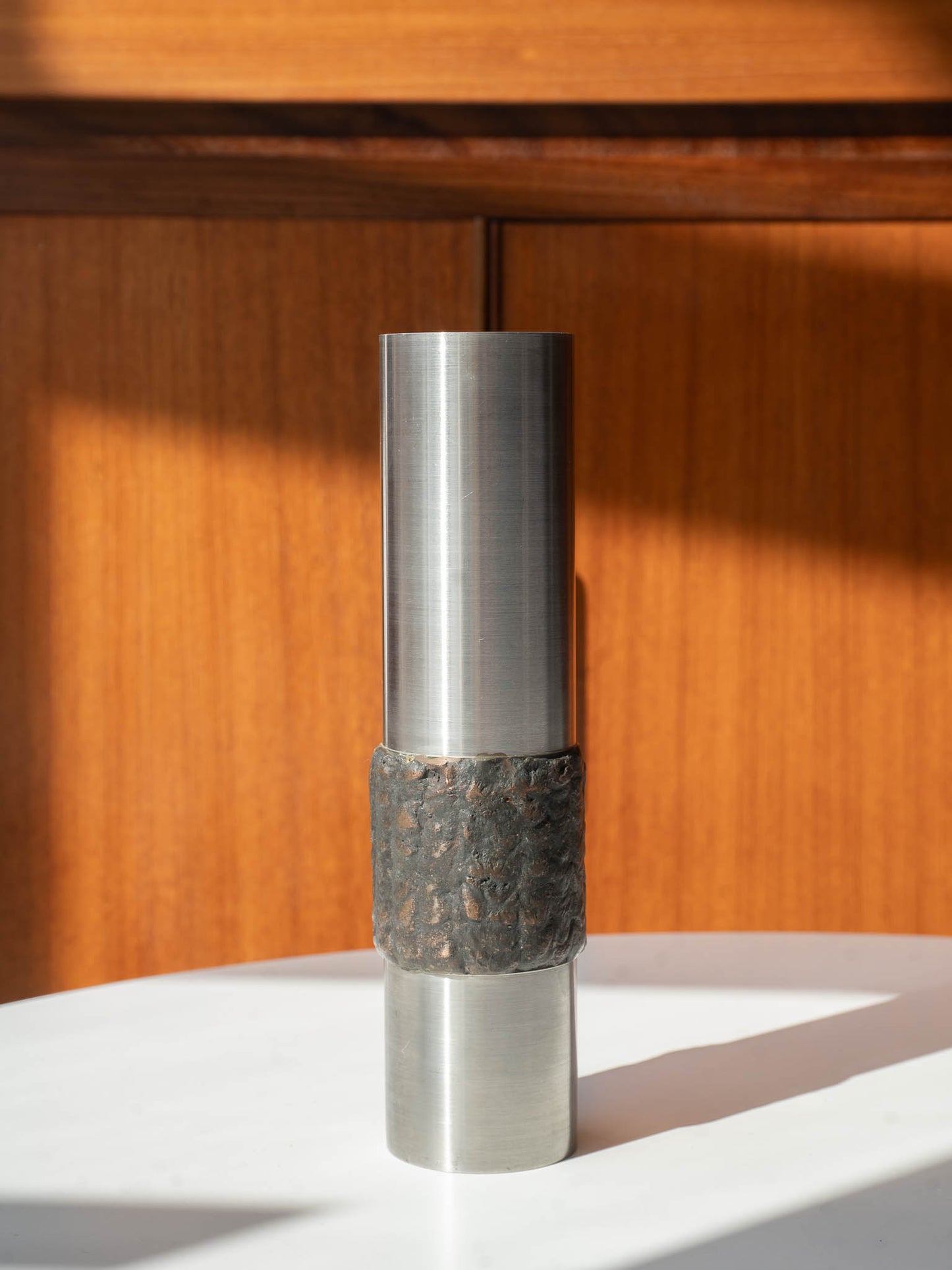 Medium Brutalist Engine Turned Steel Vase