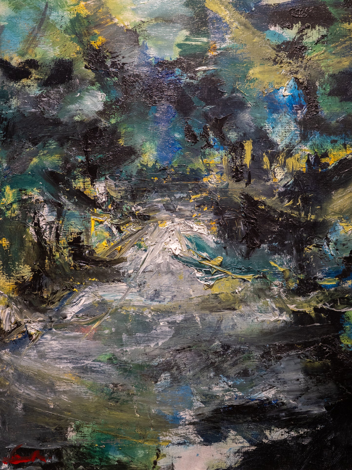 Abstract Oil. on Canvas, signed Lower Left and Reverse