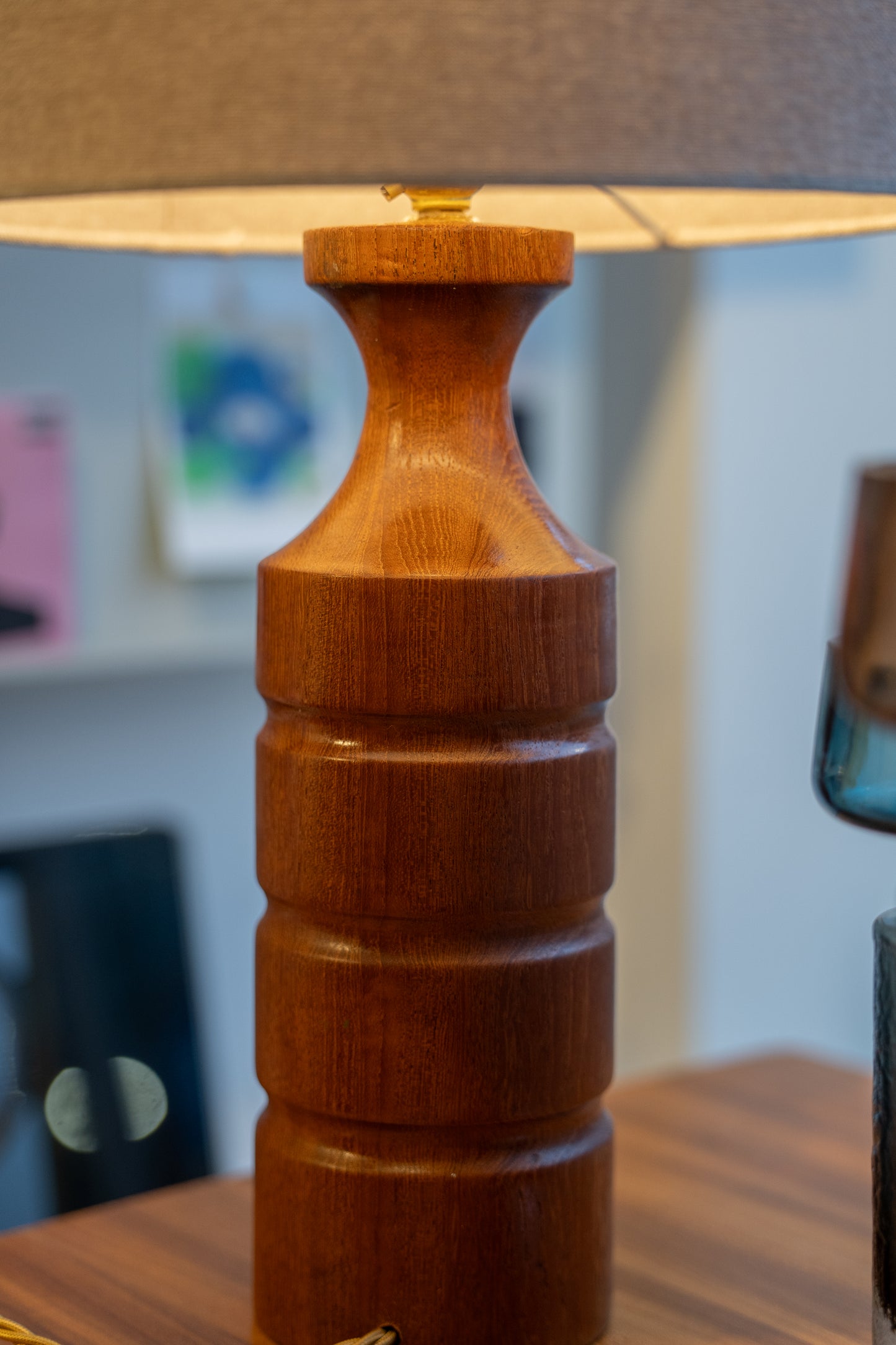 Swedish Turned Wood Table Lamp (1960s