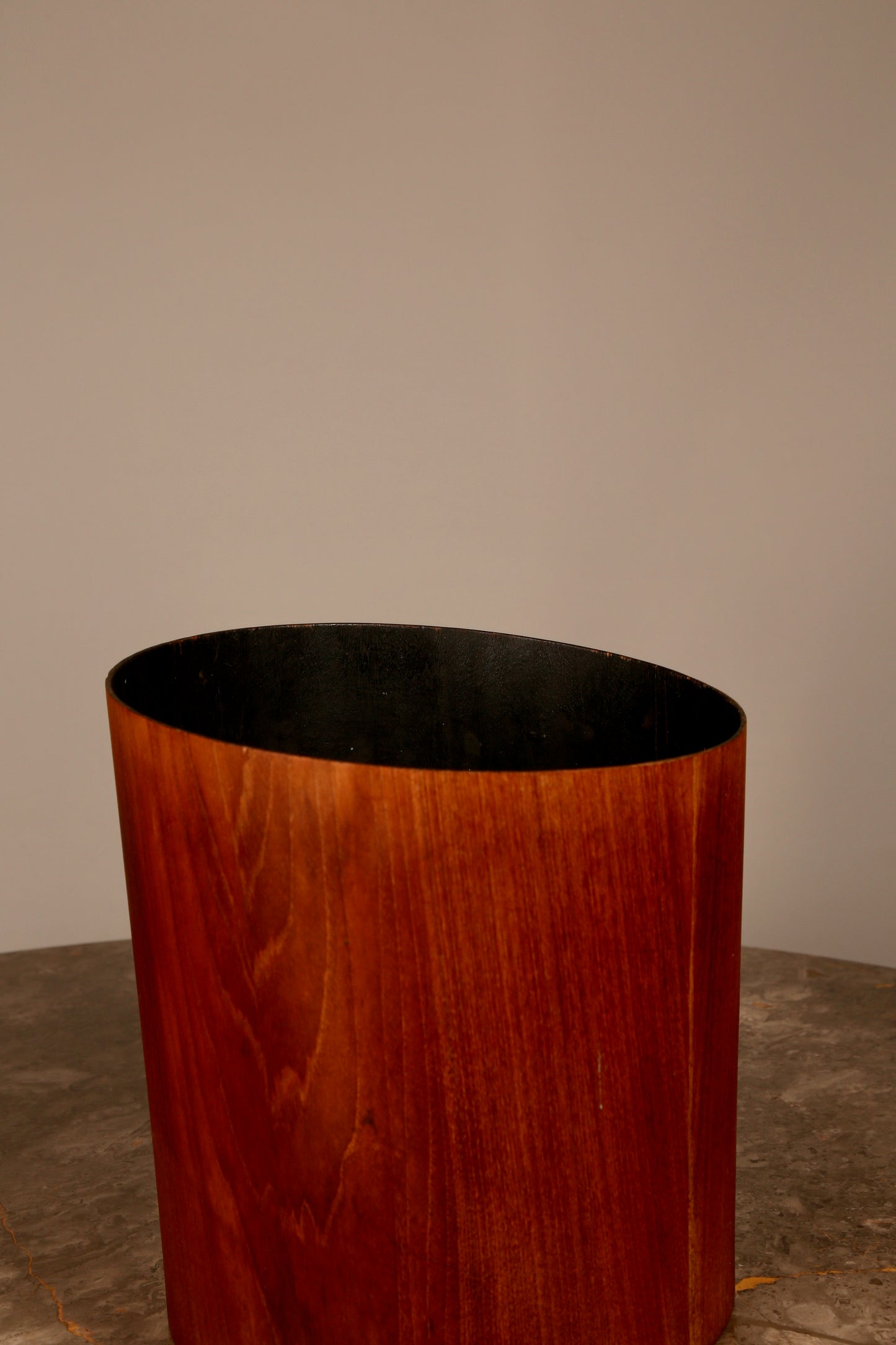 A Mallod 1960s teak plywood waste bin
