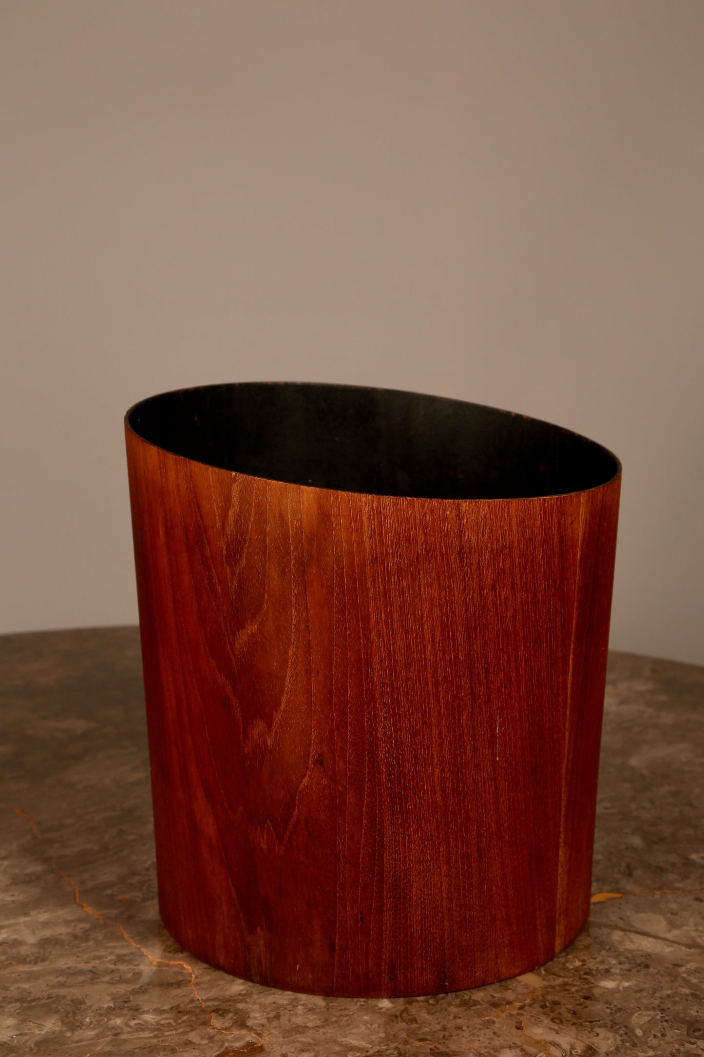 A Mallod 1960s teak plywood waste bin