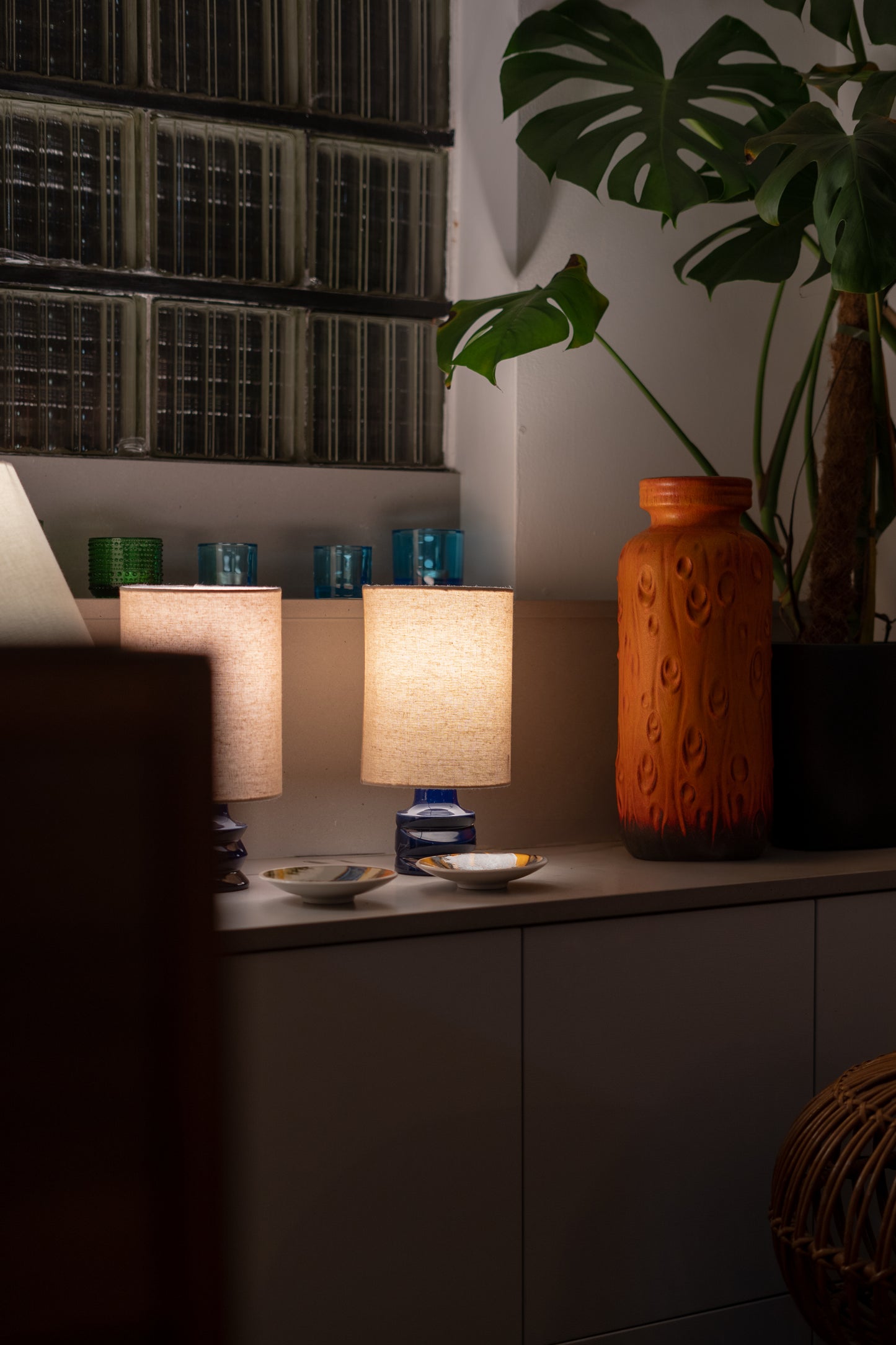 A pair of glazed blue Cari Zalloni Lamps (1960s) Germany