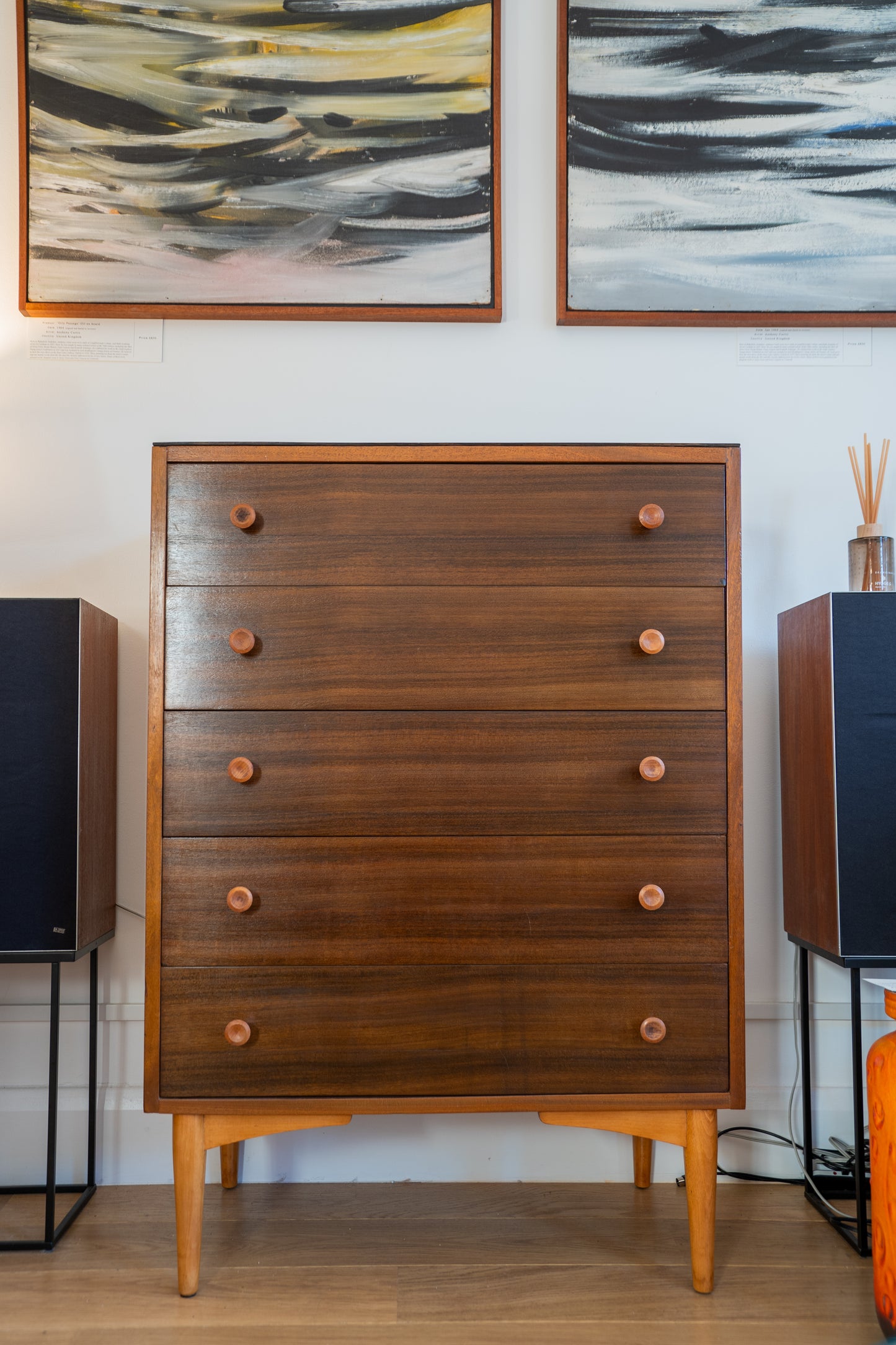1950s Walnut and Beech chest of Drawers by Kandya (1960s) UK chest