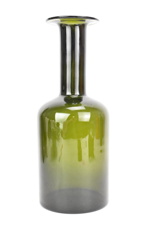 ‘Gulvvase’ Glass Bottle in Green by Otto Brauer, (1960s) Denmark
