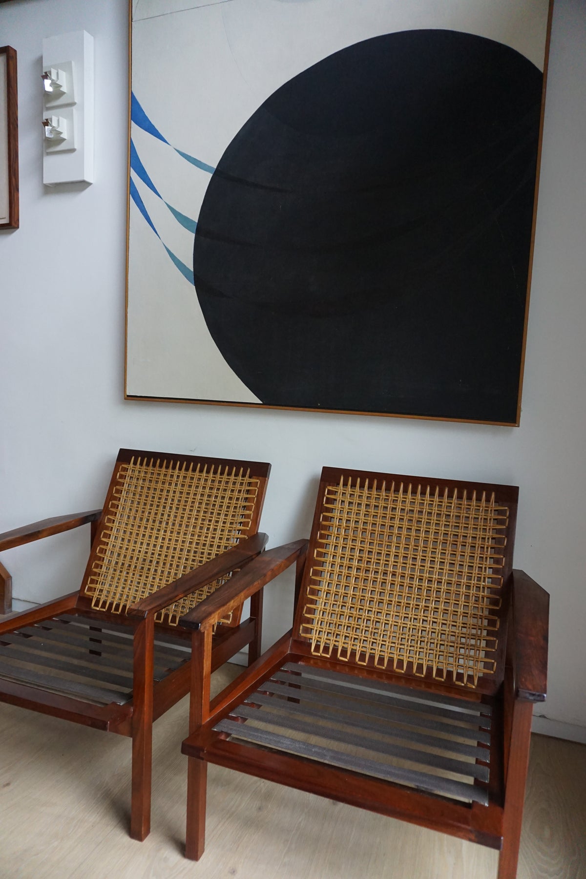 Pair of Brazilian Rosewood Custom Made Lounge Chairs with Cane Backrests,  by Jack Cluer, c.1960s