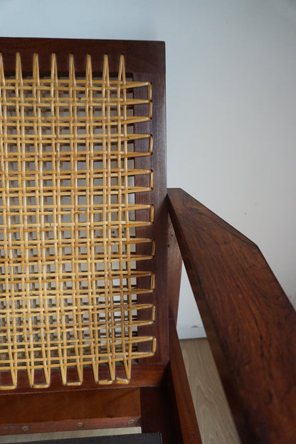 Pair of Brazilian Rosewood Custom Made Lounge Chairs with Cane Backrests,  by Jack Cluer, c.1960s
