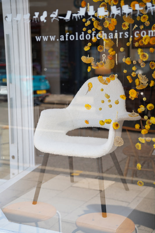 White Boucle 'Organic' Highback Reading Chair by Charles Eames & Eero Saarinen for Vitra
