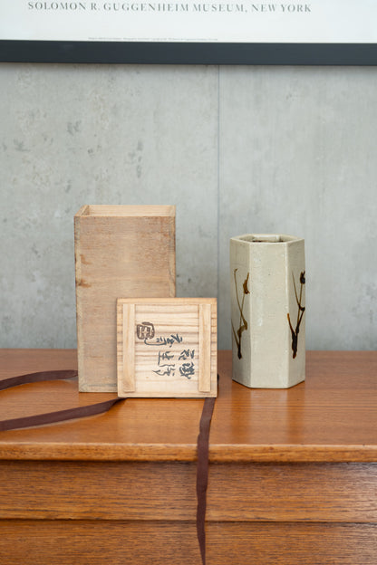 Shoju Hamada (1894-1978), Stoneware Hexagonal Vase with Signed Display Box (c.1960) Japan