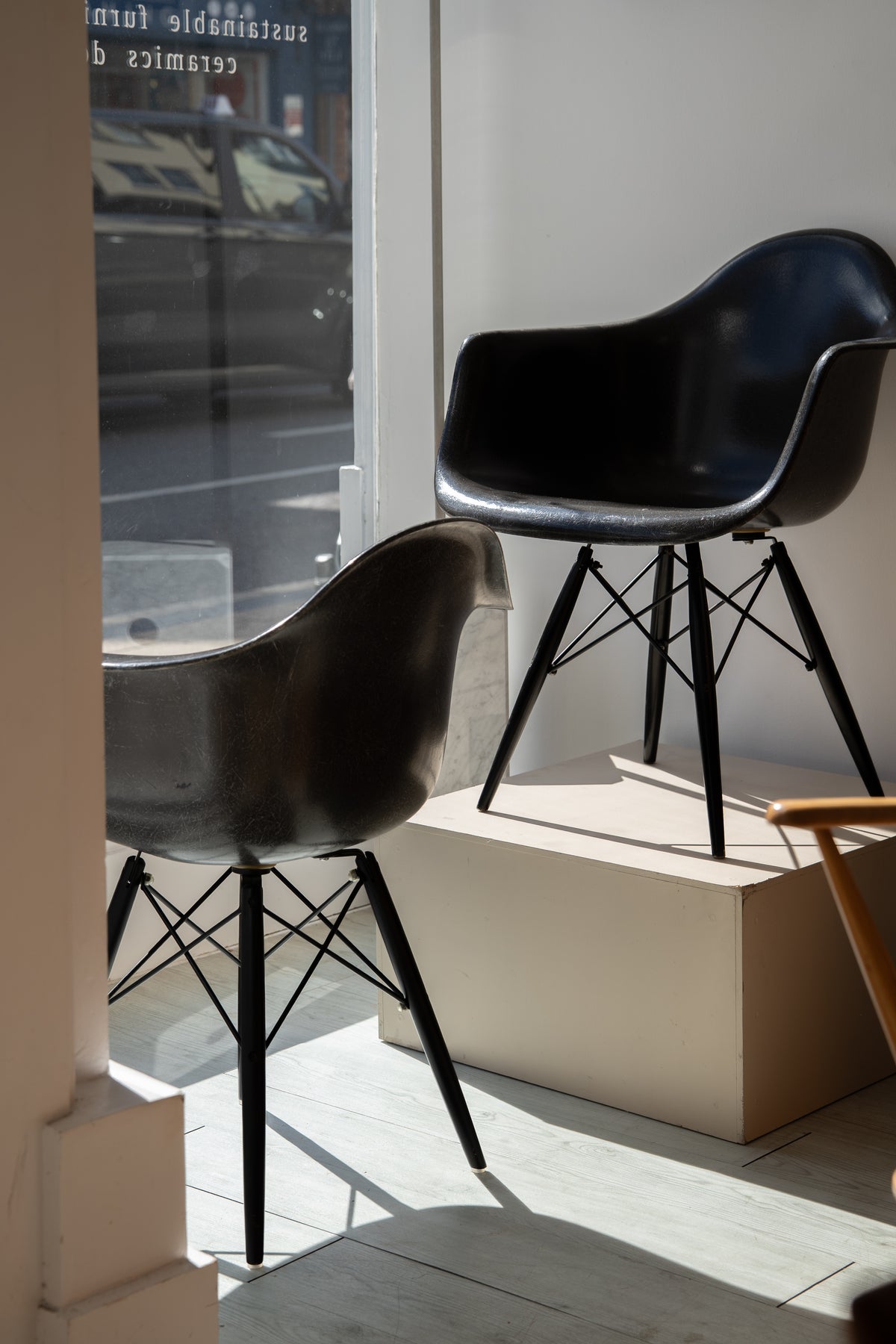(2 Available) Modernica Eames DAE Fibreglass Armchair in Elephant Grey, USA 1989
