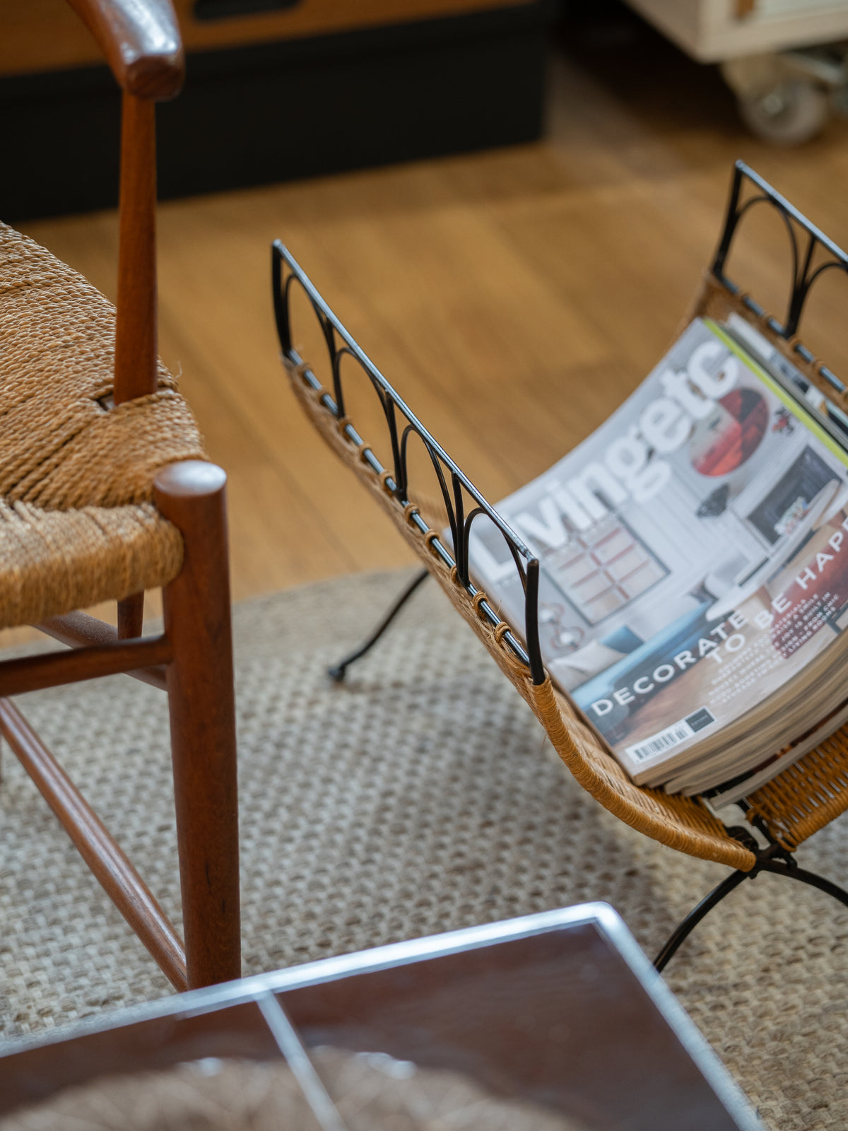 Folding Rattan Weave Magazine Rack (1960s)