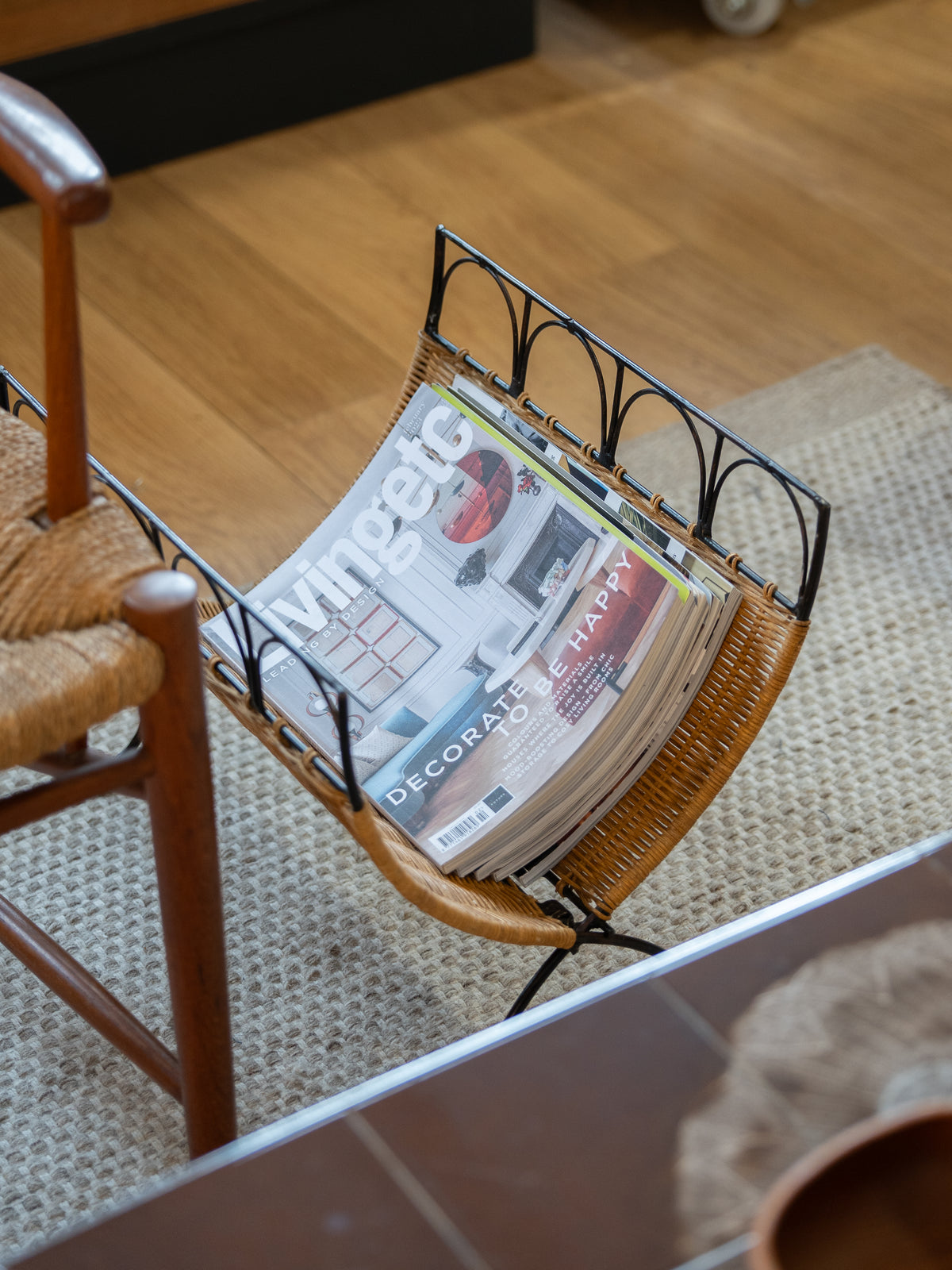 Folding Rattan Weave Magazine Rack (1960s)