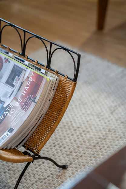 Folding Rattan Weave Magazine Rack (1960s)