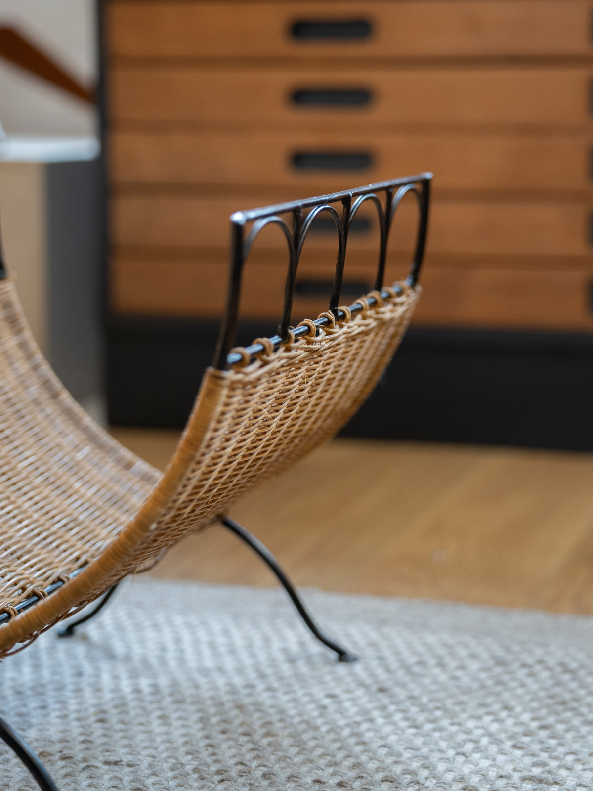 Folding Rattan Weave Magazine Rack (1960s)