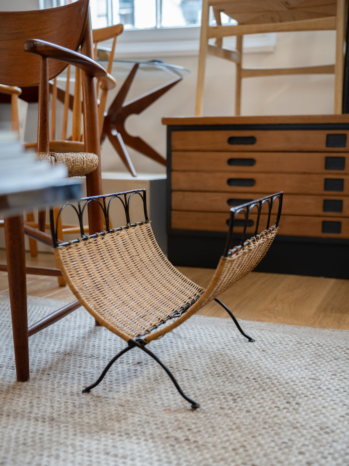 Folding Rattan Weave Magazine Rack (1960s)
