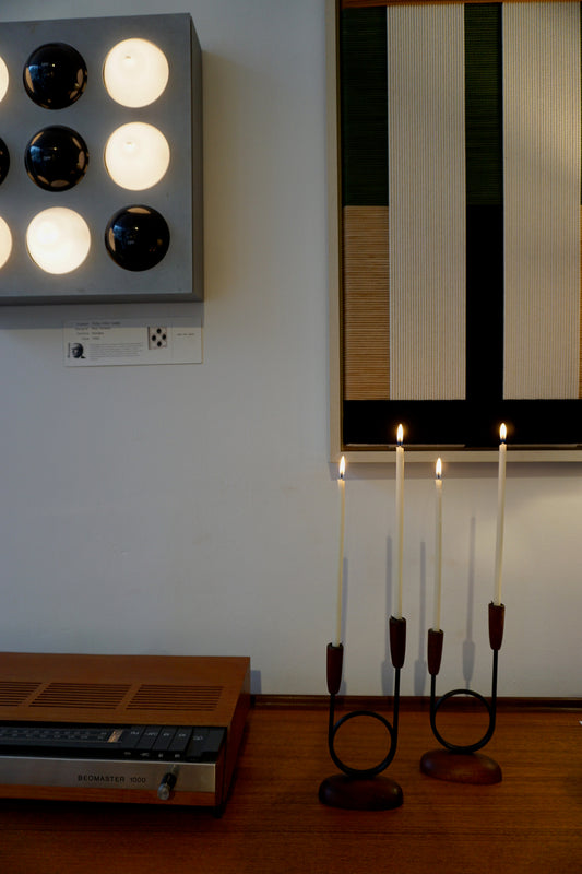 Rare MCM Denmark Teak Wooden Candleholder, (1950s) Denmark (2 Available)