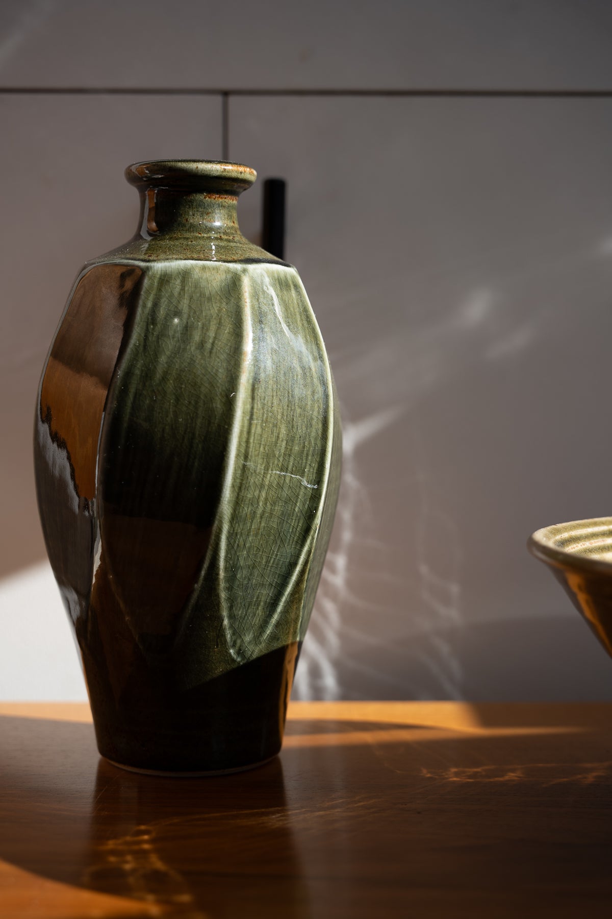 Green Glazed Stoneware Vase by Nick Rees for Muchelney Pottery