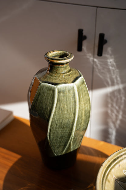 Green Glazed Stoneware Vase by Nick Rees for Muchelney Pottery