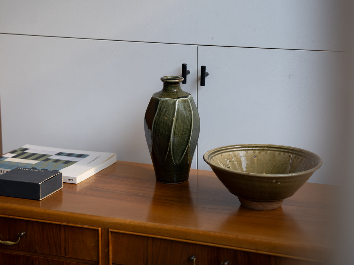 Green Glazed Stoneware Vase by Nick Rees for Muchelney Pottery
