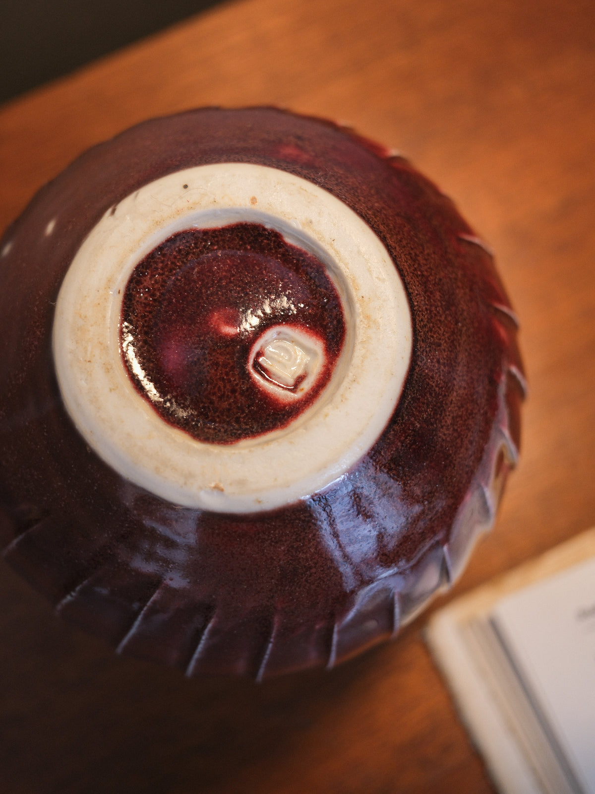 Fluted Porcelain Bowl (Sang De Boeuf Glaze) by David Leach for Lowerdown Pottery