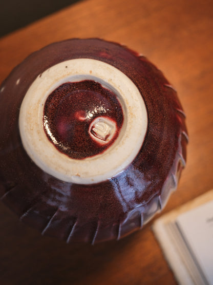 Fluted Porcelain Bowl (Sang De Boeuf Glaze) by David Leach for Lowerdown Pottery