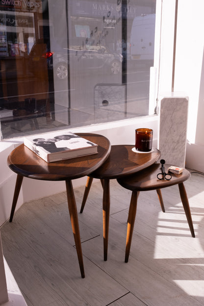 Set of three 'pebble' nesting tables, model 354, c1960, Ercol (UK)