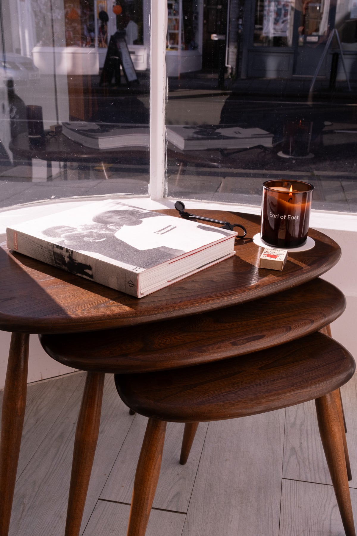 Set of three 'pebble' nesting tables, model 354, c1960, Ercol (UK)