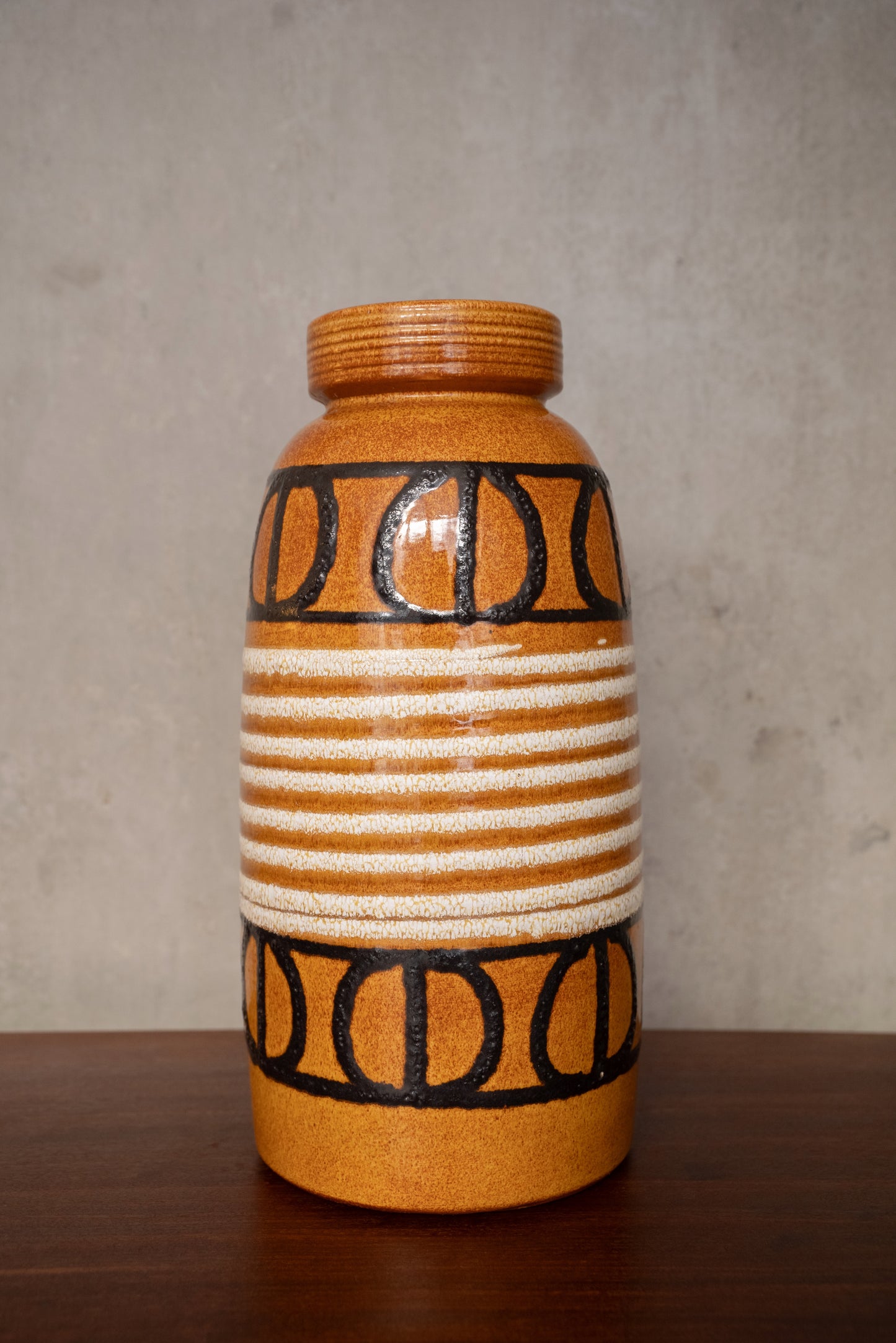 West German Orange Ceramic Vase with Graphic Detailing, (1960s) Germany