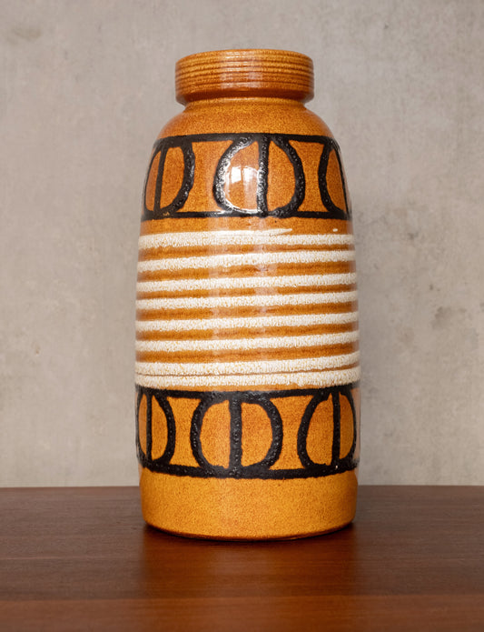 West German Orange Ceramic Vase with Graphic Detailing, (1960s) Germany