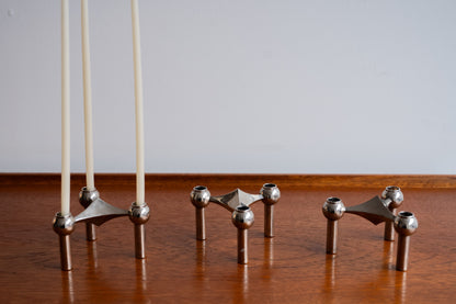 A boxed 3 piece set of chrome plated model S22 candle holders (Germany) 1960s