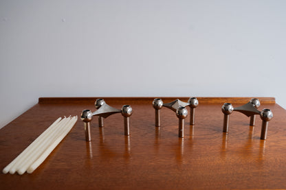 A boxed 3 piece set of chrome plated model S22 candle holders (Germany) 1960s