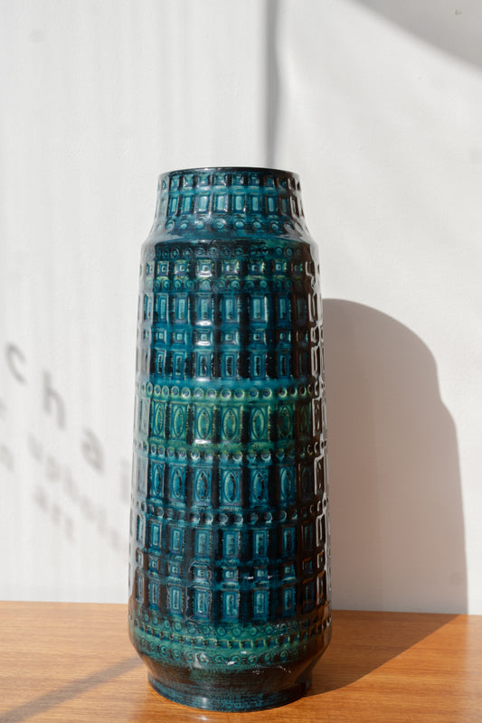 Very large Green and Turqouise Geometric Impressed Floor Vase, (1960s) West Germany