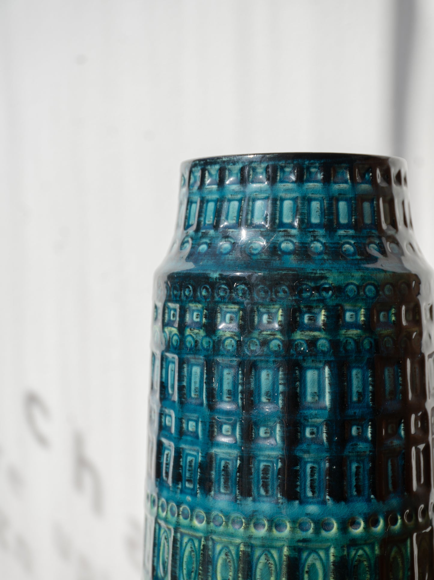 Very large Green and Turqouise Geometric Impressed Floor Vase, (1960s) West Germany