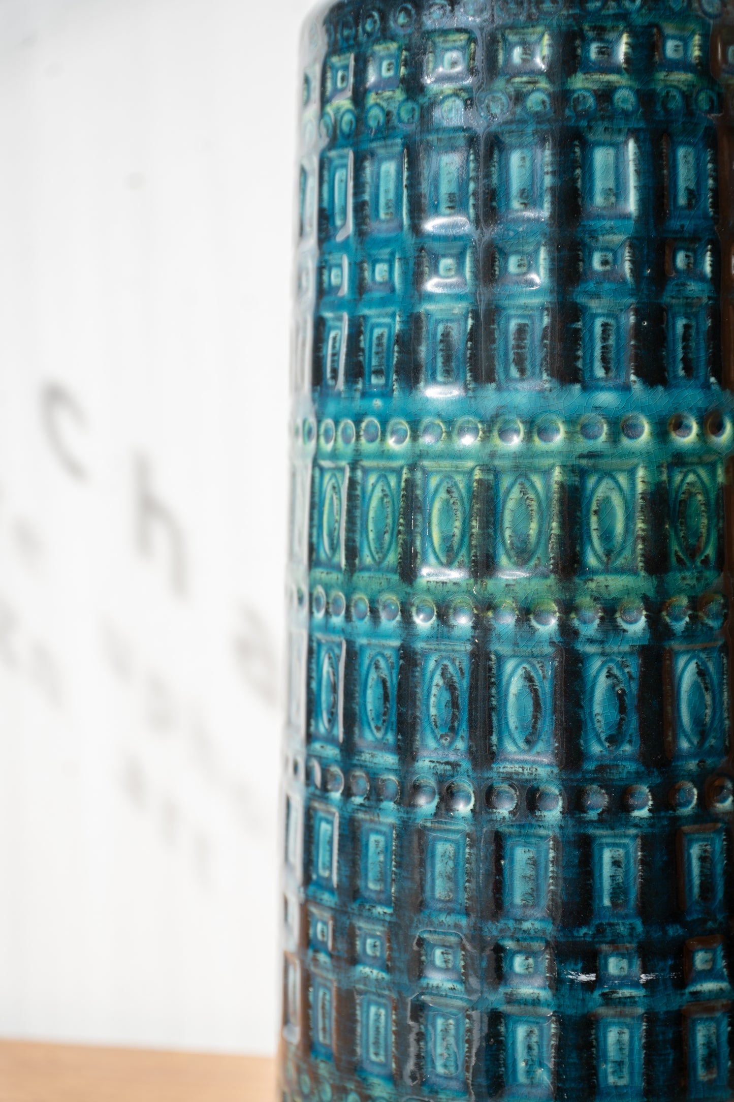 Very large Green and Turqouise Geometric Impressed Floor Vase, (1960s) West Germany